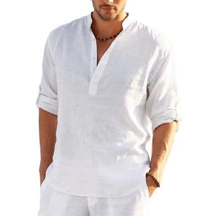 Men Solid Long Linen Casual Shirts