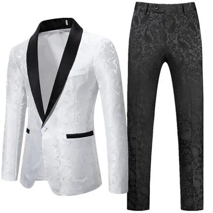 Men Floral 2pc Wedding Tuxedo Suit