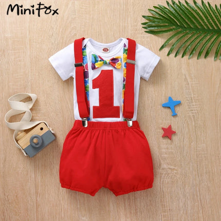 Baby Boy First Birthday Y-Back Suspenders Set