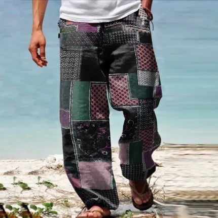 Men Geometric Plaid Pattern Beach Pants