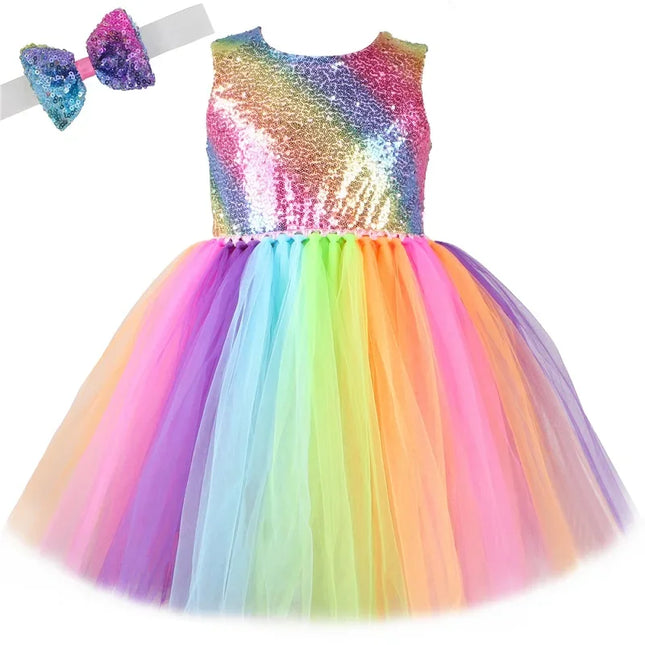 Baby Girl Rainbow Sequin Princess Birthday Party Dress