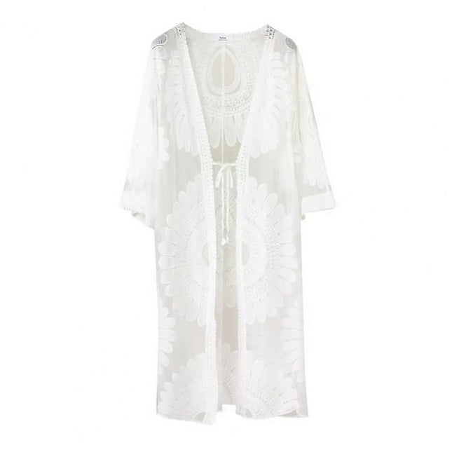 Women Floral Knitted Beach Coverup Cardigan