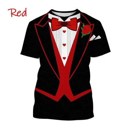 Men Funny 3D Tuxedo Graphic Bow Shirts