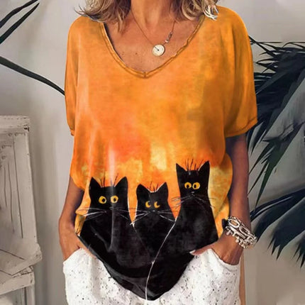 Women Solid Streetwear Animal Summer Tees