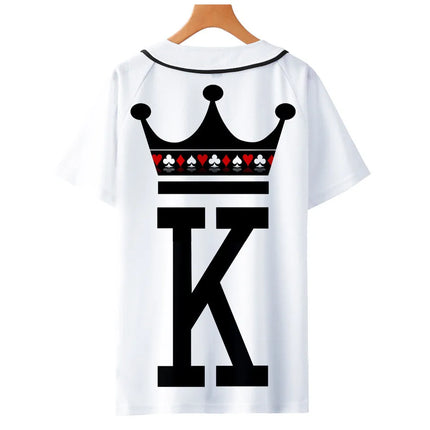 Men Poker Party 3D KING QUEEN Baseball Jersey Summer Tees