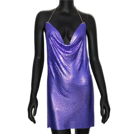 Women Backless Sequin Low Cut Mini Dress.