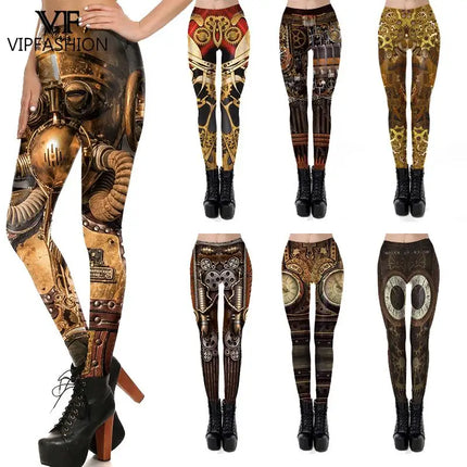 Women Steampunk 3D Fitness Leggings - Mad Fly Essentials