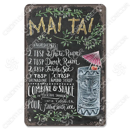 Pina Colada Drink Mojito Vintage Wall Sign