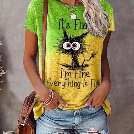 Women Funny "I'm Fine" 3D Cat Animal Shirts