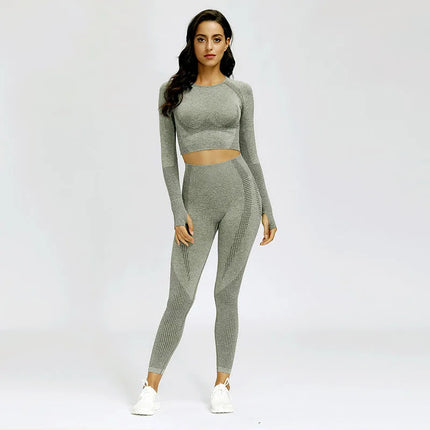 Women Sportswear 2pc Solid Seamless Top Leggings Outfit