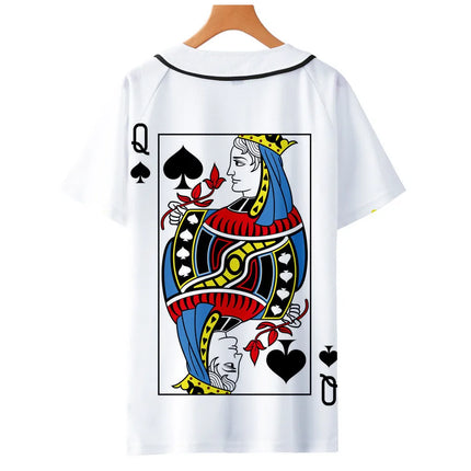 Men Poker Party 3D KING QUEEN Baseball Jersey Summer Tees