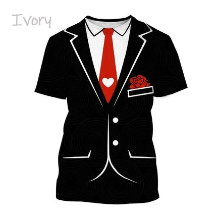 Men Funny 3D Tuxedo Graphic Bow Shirts