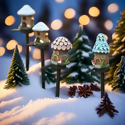 Solar Resin Mushroom House LED Garden Light