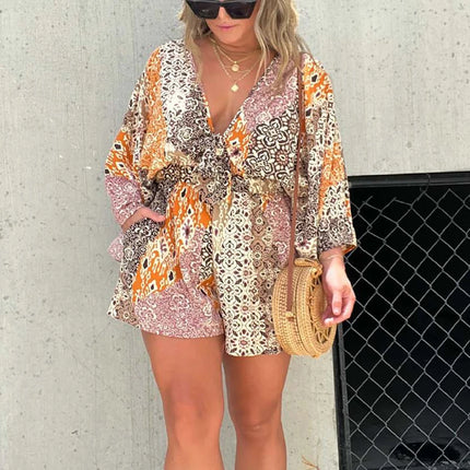 Women Bat Sleeve Patchwork Summer Romper