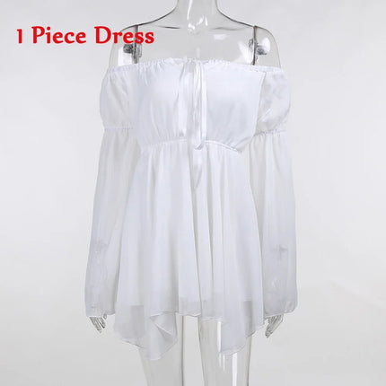 Women Summer 2pc Chiffon Off Shoulder Dress