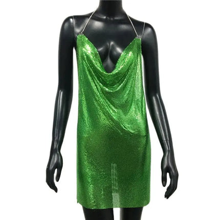 Women 2024 Backless Sequin Low Cut Mini Dress