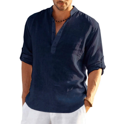 Men Solid Long Linen Casual Shirts