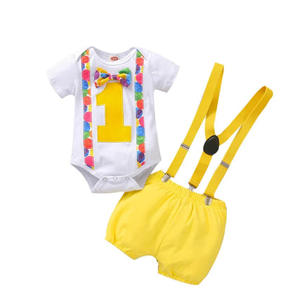 Baby Boy First Birthday Y-Back Suspenders Set