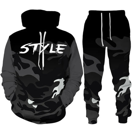 Men 3D Tracksuit Pants Hoodie Camo Set