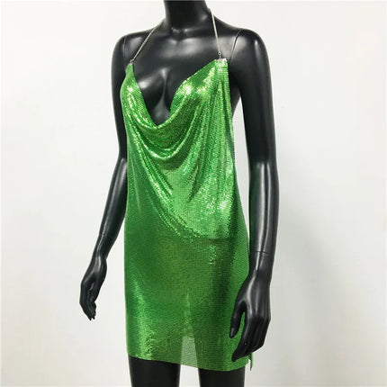 Women 2024 Backless Sequin Low Cut Mini Dress