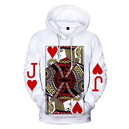 Men 3D Casual Heart Poker King Hoodies