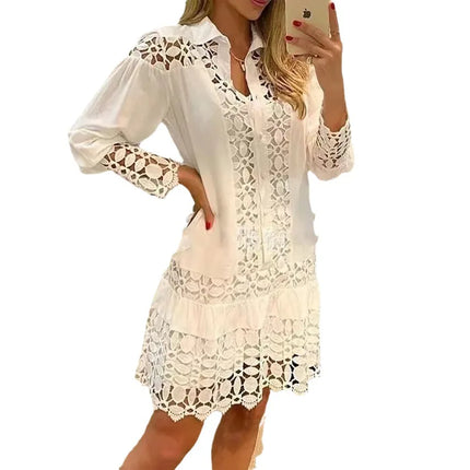 Women Long Solid Lace Party Dress