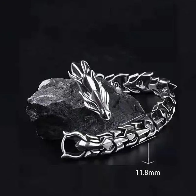 Men Dragon Head Silver Medieval Bracelet.