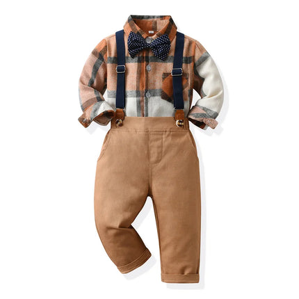 Baby Boy Birthday Blue Grey Plaid Gentleman Clothing Set