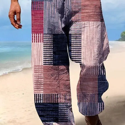 Men Geometric Plaid Pattern Beach Pants