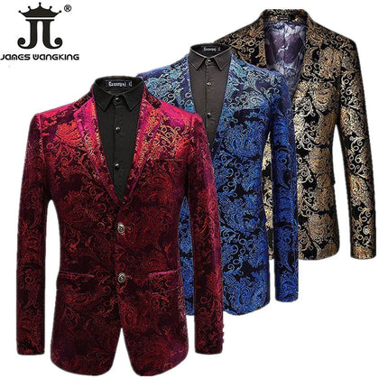 Men Velvet Silver Blue Business Formal Blazers.