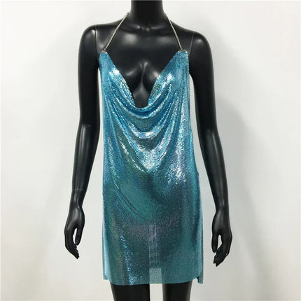 Women 2024 Backless Sequin Low Cut Mini Dress