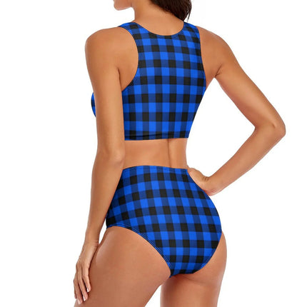 Women Blue Plaid Swimwear Bikini Sets