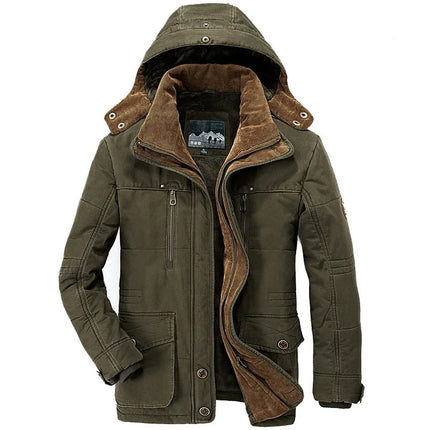 Men Long Winter Down Cargo Hooded Jackets