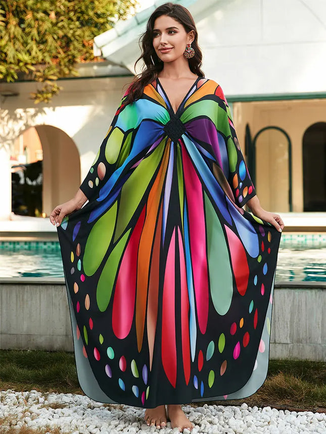 Women Bohemian Butterfly Maxi Beach Dress