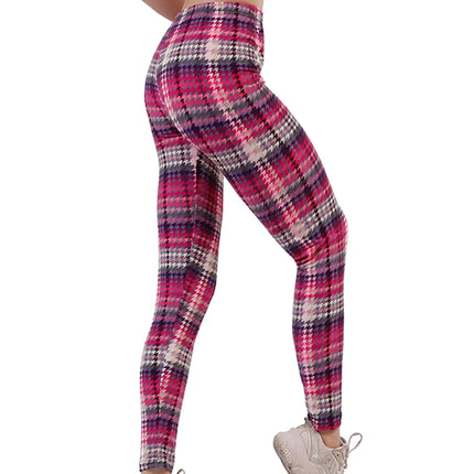 Women Fitness Plaid Elastic Leggings