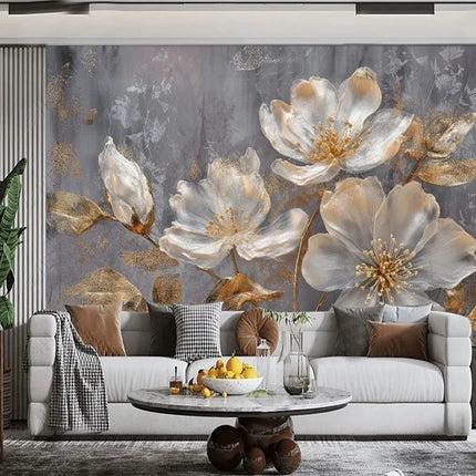 Custom 3D Golden Flowers Mural Modern Wallpaper