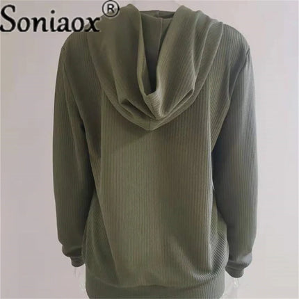 Women Autumn Zip Solid Cardigan Hoodies