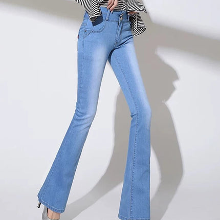 Women Cowboy High Waist Flare Denim Jeans