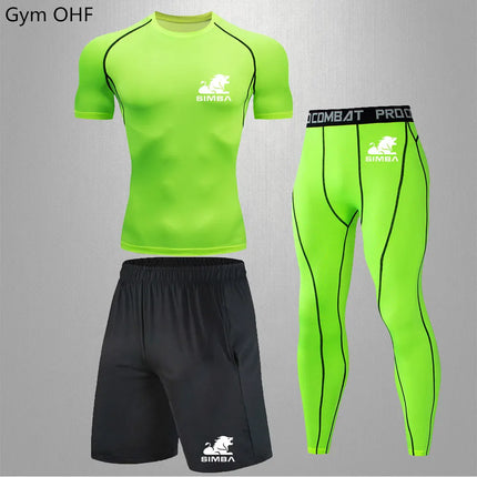 Men Solid Rashguard Compression Fitness Set