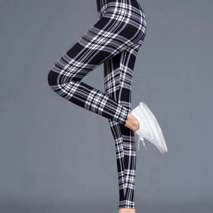 Women High-Elasticity Plaid Fitness Leggings