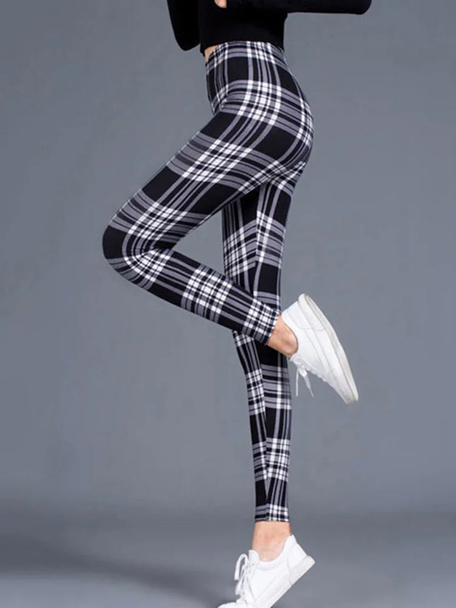 Women High-Elasticity Plaid Fitness Leggings.