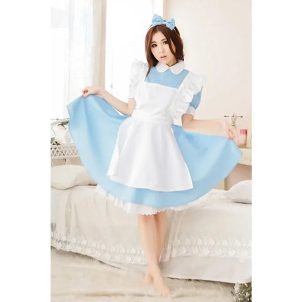 Women French Fancy Blue Maid Costume Set