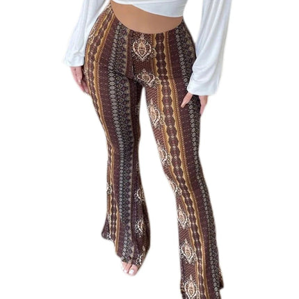 Women Boho Floral Striped Flare Palazzo Pants