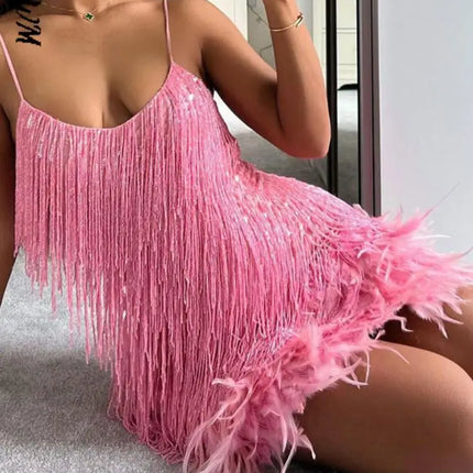 Women Fashion 2024 Pink Tiered Fringe Ruffled Dress