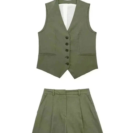 Women Vintage Solid Vest Shorts Set