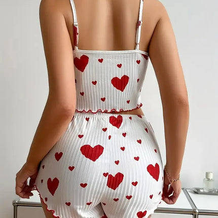 Women Summer Heart Crop Top Pajama Set