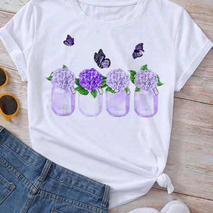 Women Butterfly Summer Short Graphic Tees