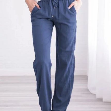 Women Drawstring Casual Wide Leg Pants