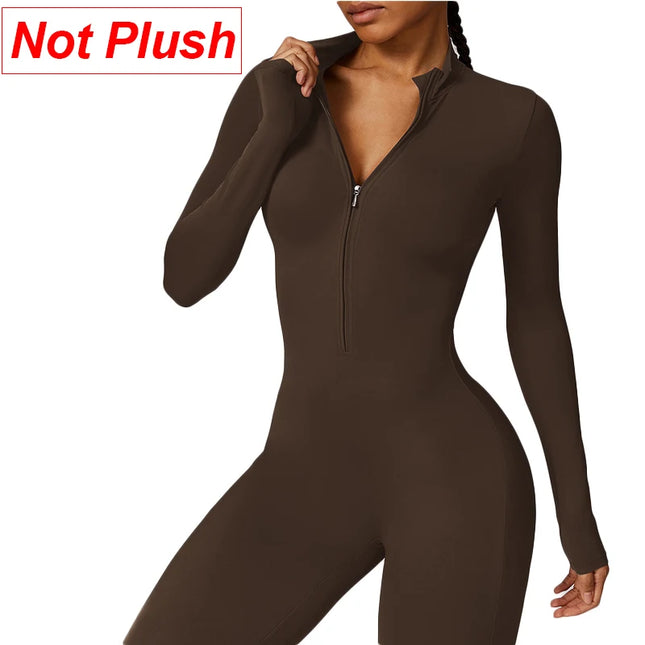 Women Plush Long Black Fitness Jumpsuits