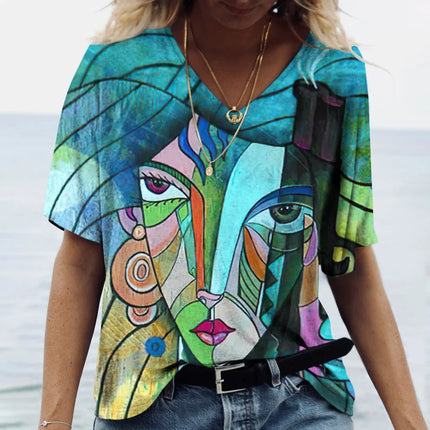 Women Picasso Facial Art Iridescent 3D Shirt